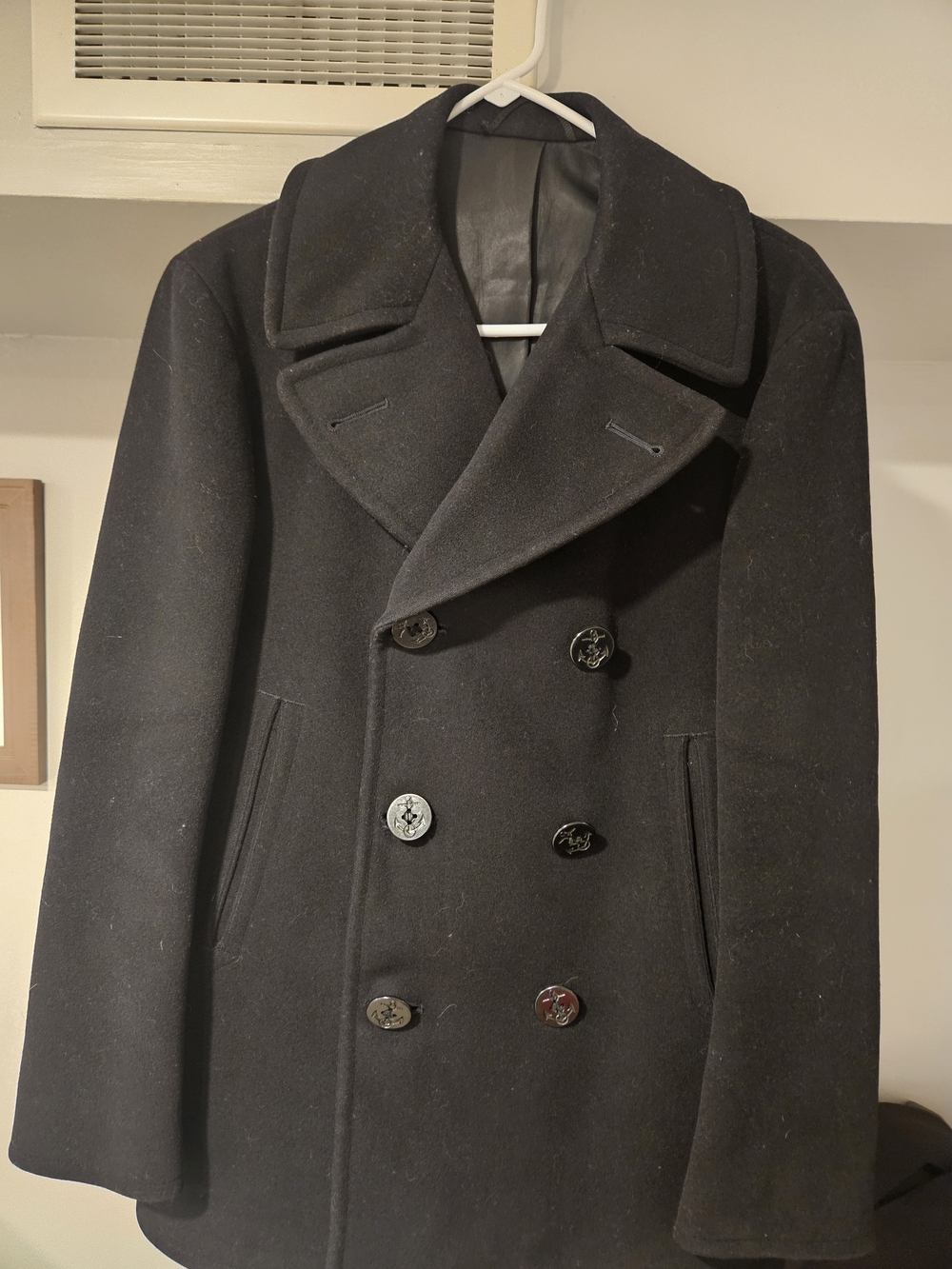 Men's Double-Breasted Wool Peacoat - Black